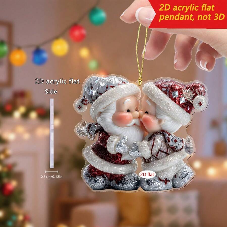 1 pieza Adorno colgante de Papá Noel de acrílico, decoración colgante en 2D apta para decorar el árbol de Navidad, regalos de Navidad.