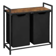 VASAGLE Laundry Hamper Organizer Laundry Basket Laundry Sorter With 2 Pull-Out And Removable Bags, Shelf, Metal Frame, 2 X 12.1 Gallons, 28.8 X 13 X 28.4 Inches, Ink Black And Rustic Brown - 黑色 - 查看 1