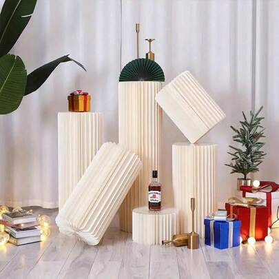 1 Piece/Set Of Ivory Cardboard Pedestal, Foldable Cardboard Roman - Style Column,Foldable Column Support, Wedding Accessories, Floor Display Column, DIY Pedestal Box With Round Upper Shelf, Foldable Paper Cylinder, Wedding Cake Pedestal, Birthday, Flowers, Ideal Stand As A Gift, Wedding Decorations, Home, Room, Graduation, Parties, Bachelorette Party