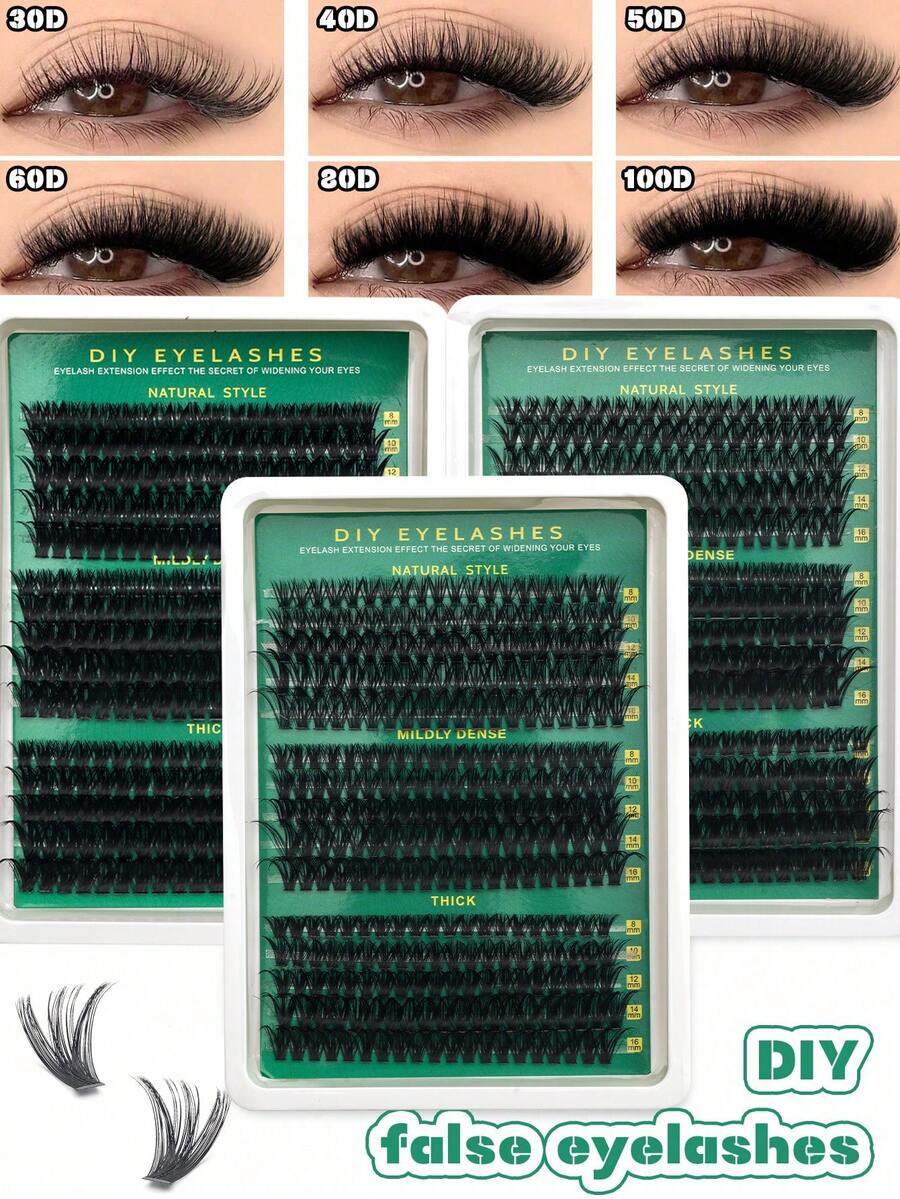 270/290/300pcs Eyelash Clusters, 30D40D50D/40D+60D+80D/60D+80D+100D DIY Eyelash Extension, Faux Mink Lashes - Premium D-Curl Fluffy & Natural Lash Clusters, Suitable For DIY Eyelash Extension - Reusable, Lightweight & Easy To Use. - D - 查看 1