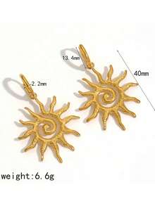 RAYQUEEN 1 Đôi bông tai mặt dây chuyền hình mặt trời xoắn ốc bằng thép không gỉ mới, bông tai sang trọng, thanh lịch dành cho nữ, thích hợp làm quà tặng. - Vàng - Xem 6