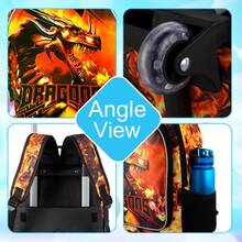 3件套儿童拉杆背包，儿童拉杆书包，龙形带轮背包，适合小学、幼儿园（橙色） - 拉桿背包 - 查看 4