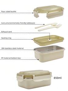 1 套不锈钢 304 午餐盒套装，含餐具和午餐袋，方便的学校午餐盒套装，防漏工作便当盒套装，适用于学生和成人午餐的食物容器，适用于办公室、学校、户外、野餐、派对、厨房