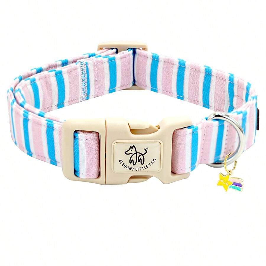 Vòng cổ cho chó đuôi nhỏ thanh lịch, màu hồng dễ thương với họa tiết sọc xanh, mềm mại và thoải mái, dùng được cho cả nam và nữ, có thể điều chỉnh kích thước cho chó con, với khóa tháo nhanh. - Màu xanh lam - Xem 1