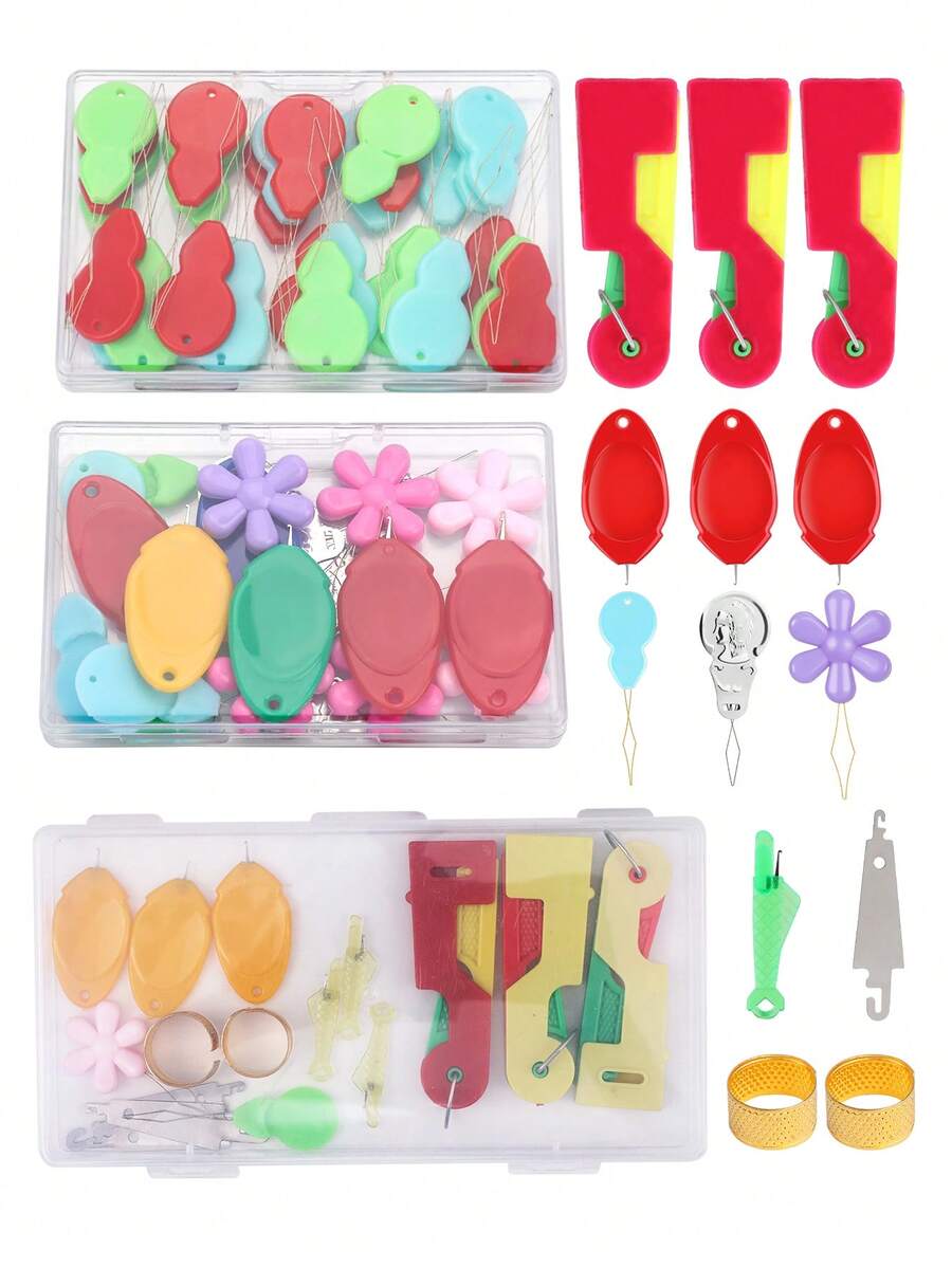 Leicht zu benutzender Nähnadel-Einfädler-Set, Kupferdraht & Kunststoff-Nadelführer, Garnführungswerkzeug, geeignet für Senioren, DIY Kreuzstich-Nadelführer