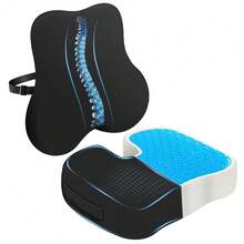Gel-Infused Seat Cushion & Memory Foam Lumbar Pillow Set,Non-Slip Bottom,Breathable Mesh Cover,Portable Handle - Ergonomic Support For Office Chair Cushion, Car Seat Cushion And Wheelchair,Black-143729 - 彩色 - 查看 2