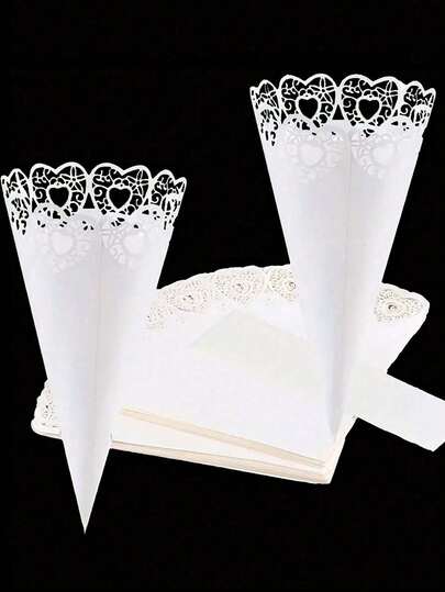 Conos de confeti de boda elegante estilo campestre en blanco - Diseño con recortes de corazón, mariposa y flor, adecuado para exhibición de pétalos y ramos, propuesta, boda, aniversario, Día de la Madre, San Valentín y decoración de fiesta de compromiso