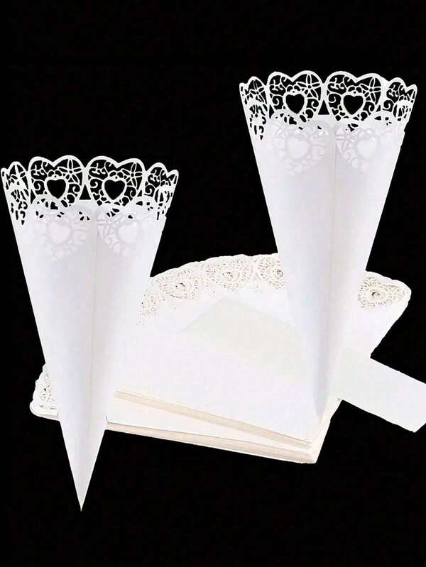 Conos de confeti de boda elegante estilo campestre en blanco - Diseño con recortes de corazón, mariposa y flor, adecuado para exhibición de pétalos y ramos, propuesta, boda, aniversario, Día de la Madre, San Valentín y decoración de fiesta de compromiso