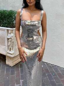 Women's Summer Sexy Sequin Bodycon Skirt For Vacation Holiday Party Clothes,Beach Women Dress - 銀色 - 查看 7