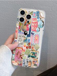 1 件时尚台球大楼字母鸡尾酒图案透明 TPU 全身防摔防指纹手机壳，适用于 Apple XS/XS Max/XR/11/12/13/14/14 Plus/15/15 Plus/16/16 Plus/7/8 Plus 等型号 - 彩色 - 查看 2