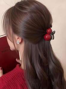 2pcs/Set Cute Red Cherry Hair Clips, Valentine's Day Small Gift, Solid Color, Acrylic Hair Accessories Fashion Hair Claw Clips Autumn Accessories Fall Hair Clutch Winter Accessories For Vacation Outfits Woman - Multicolor - View 3