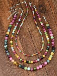 Vintage Colorful Beryl Beaded Necklace, Bohemian Style Bead Choker Necklace With Natural Stones, Gift For Women, Mother's Day Gift