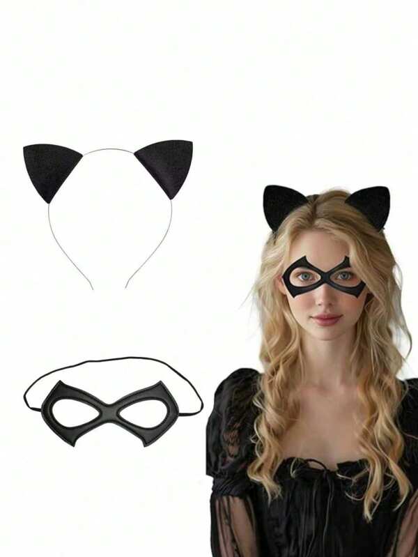 1pc/2pcs Set (1pc Cat Mask & 1pc Cat Ear Headband), Halloween Mask Masquerade Mask Cat Warrior Halloween Cosplay Accessories, Cat Costume, Halloween Costume For Women,A Must-Have For Parties, A Good Choice For Gift-Giving,1pc/2pcs (1 Piece Of Hollow Cat Eye Mask/1 Piece Of Hollow Cat Earband) Ancient Hollow Lace Cat Ear Mask, Niche Design Party Props, Atmosphere Wear And Photo Artifact, An Excellent Choice For Party Parties And Gifts