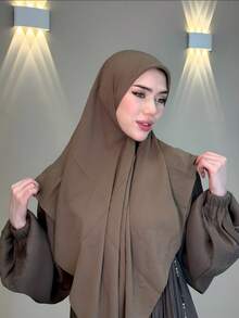 1pc Women's Solid Color Chiffon Square Scarf, Casual Shawl Suitable For Daily Use, 110*110cm For Dress - Camel - View 3