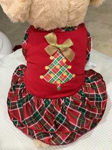 Pet Red Plaid Christmas Tree Dress, Small Cat Dog Clothes, Poodle Bichon Frise Outfits