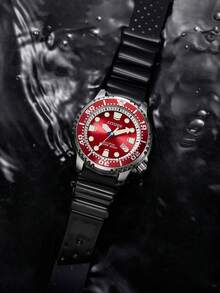 CITIZEN ساعة غوص Ec o-Drive Promaster للرجال بمينا أخضر وعقارب وعلامات مضيئة وإطار دوار - الأحمر - مشاهدة 4