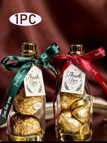 1-5 件透明瓶装糖果盒（带丝带）、香槟瓶糖果容器（轻质）、小香槟、透明香槟瓶和糖果盒酒瓶、香槟瓶盒、糖果礼品塑料派对礼品、婚礼、赠品、派对礼品盒、创意透明婚礼香槟瓶、圣诞糖果储物瓶、婚礼答谢礼物（注：丝带字母随机发货。）