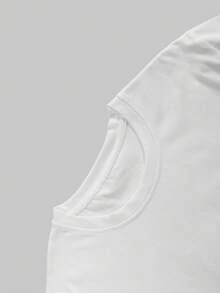 男士白色美式时尚字母和数字印花圆领短袖 T 恤，休闲、通勤、街头服饰 - 白色 - 查看 3