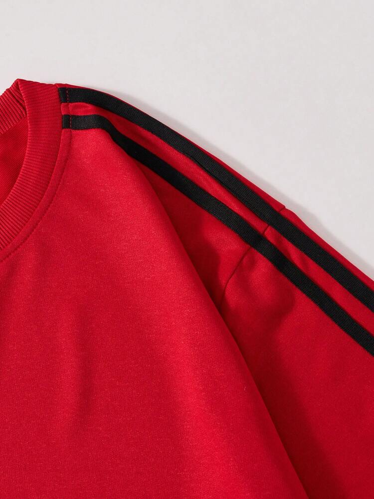 Camiseta de manga corta suelta con estampado de texto italiano de moda casual deportiva para hombres Shwiy, con patrón de bandera nacional y rayas negras, adecuada para primavera/verano, escuela, uso diario, ropa de calle - Rojo - Añade 4