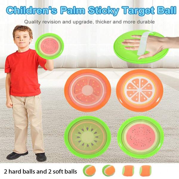 Juego de 8 piezas de platos pegajosos con frutas para niños, juego de lanzamiento de pelotas para deportes al aire libre, juegos de fiesta, campamento y jardín, juguetes de interacción padres-hijos con platos pegajosos