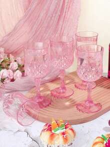 1个钻石图案高档塑料杯，可重复使用塑料高脚杯，白红杯，白酒杯，香槟杯，开水杯，可用于婚礼，晚宴，朋友聚餐，节日聚会，日常娱乐聚会等 - 彩色 - 查看 4