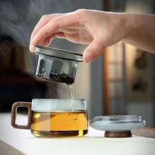 1 Cốc thủy tinh có nắp và bộ lọc, cốc thủy tinh borosilicate cao cấp đựng nước/trà thích hợp đựng nước ép, sữa, trà, cốc đựng đồ uống cho văn phòng, cốc trà mini (180ml/180m.L.) - Xám - Xem 12