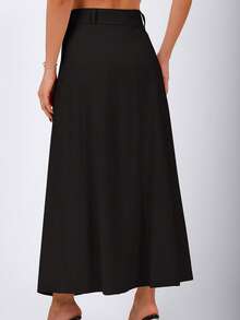 Sily Moda Women's Linen Midi Skirt With Pocket Elegant Evangelical Fashion / Has Lining - Black - View 2