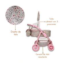 Carriola para Muñecas Estilo Vintage Modelo Noni IS-9662 Cochecito de Juguete para Niñas con Diseño Clásico Plegable y Ligera Ideal para Juego de Rol y Paseo de Muñecas Regalo de Cumpleaños Navidad - Rosa - Ver 5