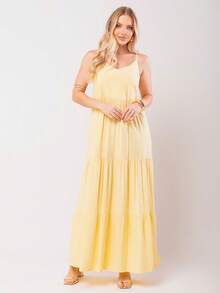 Women's Long Viscose Dress With Adjustable Straps - 黃色 - 查看 4