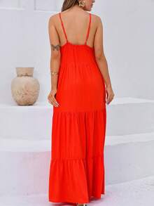 Women's Long Viscose Dress With Adjustable Straps - trái cam - Xem 2