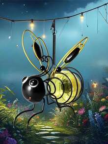 Outdoor Bee Lighting Decoration- Solar Powered Hanging Bee Decor With Bouncy Springs - Outdoor Hanging Solar Lights For Garden Decor, Yard, Patio, Porch And Birthday Gifts(Yellow) - Yellow - View 13