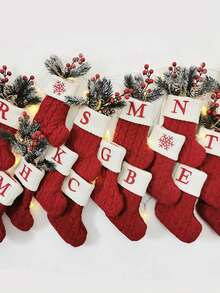 1Pc Knitted Letter Christmas Socks, Christmas Alphabet Knit Stockings, Mini Christmas Socks With Embroidered Letters, Merry Christmas Decorative Socks, Xmas Decor, Christmas Decorations For Home, Christmas Ornaments, Christmas Tree Decorations, Christmas Theme Dress Up Home Decor Christmas Decorations Room Decor Winter Christmas Decorations Home Christmas Gifts