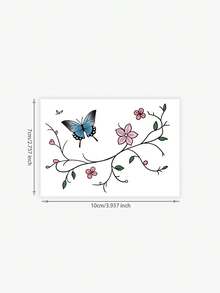 1pc Colorful Butterfly & Floral Temporary Tattoo Sticker, Sexy Colorful Romantic Temporary Tattoo, Waterproof Sweatproof Y2K Minimalist Design Temporary Tattoo For Fingers, Hands, Arms, Suitable For Women