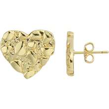 14k Gold Plated Rough Textured Cookie Heart Shape Nugget Stud Earrings Men/Women Unisex - M(10mm) - Xem 10