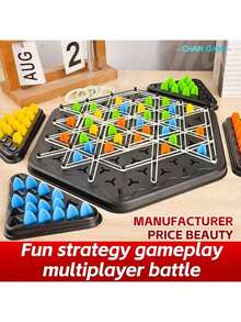 链式三角棋游戏，棋盘游戏，2 至 4 人玩，非常适合家庭，家庭趣味夜棋套装，互动头脑风暴游戏，派对游戏，生日礼物 - 彩色 - 查看 7