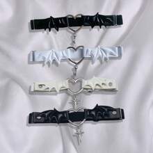 1 件亚文化朋克暗黑之翼骷髅心形腿袜带，可调节弹性 Y2K 坏蛋性感腿环 - 彩色 - 查看 12