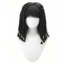 用这款精致的黑色埃及艳后假发释放你内心的埃及女神 - 非常适合主题派对、万圣节和角色扮演活动，配有编织细节和金色装饰 - 自然黑 - 查看 10