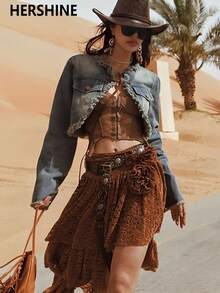 Hershine Cinto feminino de peça única, estilo boêmio retrô ocidental, com seis seções de emenda. Ideal para o dia a dia, combina com diversos looks, seja para encontros com amigos, jantares de férias, bailes, festas, festivais de música ou como presente. Perfeito para presentear amigas, familiares, mães, namoradas, aniversários, Dia dos Namorados ou Dia das Mães. - Castanho - Ver 6