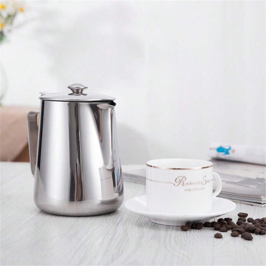 1件装加厚不锈钢带盖拿铁杯牛奶杯拿铁壶花式壶嘴拿铁缸咖啡用具 - 彩色 - 查看 1