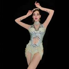 Glamorous Rhinestone  For Celebrity Birthday Party & Stage Performance With Sexy Pearl Hollow Waist Outfit Evening Dresses - Ngà voi - Xem 6