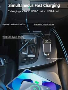 Retractable Phone Car Charger - 4-In-1 Fast Car Phone Charger 120W With Retractable Cord (31.5 Inches) And 2 USB Ports Car Charger Adapter, Compatible With IOS And Android Multi-Function Devices Suitable For Daily Commute, Long Drive, Charging While Driving Car Accessories - Black - View 7