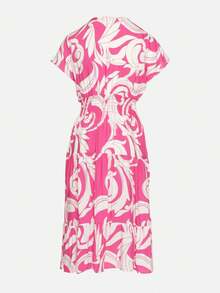 Váy cotton trang trí nút và họa tiết hình học - Hồng - Xem 7