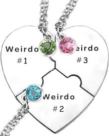 Heart Bff Necklace 5, Best Friend Set Of 6, Weirdo 1 2 3 4 Sister Friendship Jewelry In Stainless Steel - 銀色 3 - 查看 1