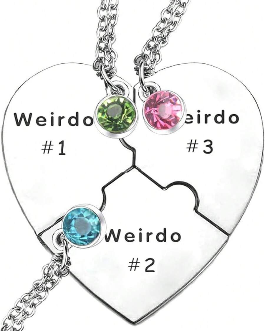Heart Bff Necklace 5, Best Friend Set Of 6, Weirdo 1 2 3 4 Sister Friendship Jewelry In Stainless Steel - 銀色 3 - 查看 1