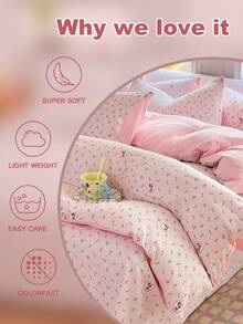 3 件轻质超细纤维羽绒被套套装，AB 版花卉心形郁金香印花图案 - 柔软床上用品套装，3 件套（1 个羽绒被套、2 个枕套，不含填充物），适用于卧室/旅行/宿舍（男孩/女孩）