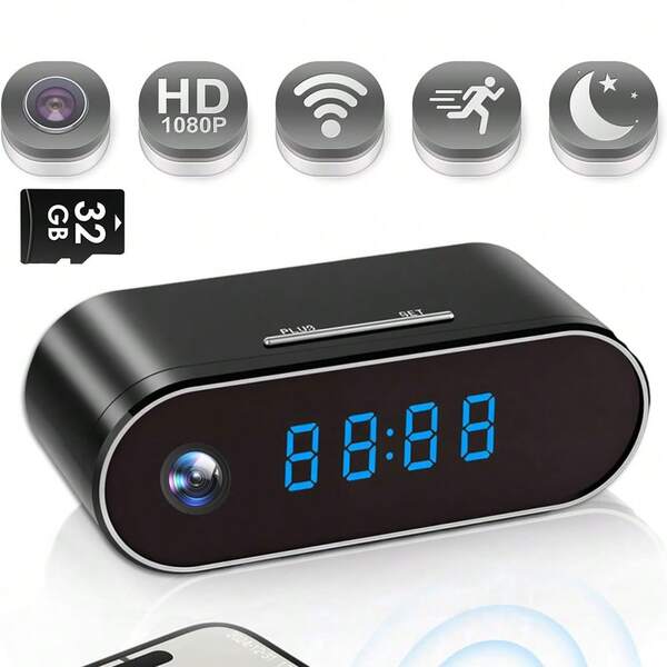 1080P FHD WiFi Camera - HD Indoor Home Security Cam Clock With 32GB Card, Night Vision, Motion Detection, Loop Recording, 2.4GHz WiFi Connection Video Camera, Lithium Battery Powered, Remote Live View, Perfect For Home, Office, Warehouse Surveillance