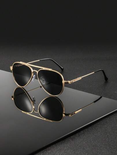 1 Pair Men's Metal Frame Flat Top Business Style Minimalist Chic Versatile Glasses, Suitable For Business Trip, Commute, Business Negotiation, Workplace Training