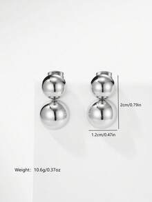 1pair Geometric Ball Shaped Stainless Steel Stud Earrings, Personalized Design For Women Daily Wear - Yellow Gold - View 10