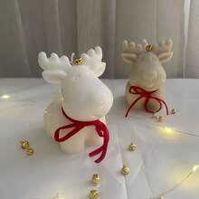 DIY蜡烛模具，圣诞驯鹿蜡烛模具，家居装饰硅胶模具 - 白色 - 查看 3
