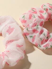 6 件甜美可爱的粉色花朵发圈，清新田园风发饰，适合女孩的日常生活、户外活动和装饰搭配 - 彩色 - 查看 5